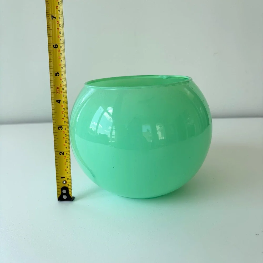 Vintage Green Opaline Glass Vase Round Mid Century Seafoam Mint Art Glass 5.5in